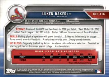 2019 Bowman - Chrome Prospects Atomic Refractor #BCP-116 Luken Baker Back