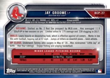 2019 Bowman - Chrome Prospects Refractor #BCP-27 Jay Groome Back