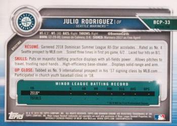 2019 Bowman - Chrome Prospects Refractor #BCP-33 Julio Rodriguez Back