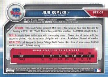 2019 Bowman - Chrome Prospects Refractor #BCP-37 JoJo Romero Back
