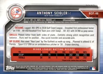 2019 Bowman - Chrome Prospects Refractor #BCP-46 Anthony Seigler Back