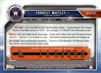 2019 Bowman - Chrome Prospects Refractor #BCP-52 Forrest Whitley Back