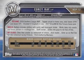 2019 Bowman - Chrome Prospects Speckle Refractor #BCP-12 Corey Ray Back