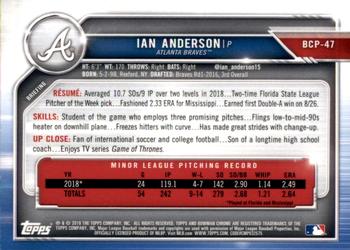 2019 Bowman - Chrome Prospects Speckle Refractor #BCP-47 Ian Anderson Back