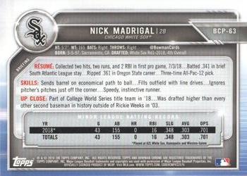 2019 Bowman - Chrome Prospects Speckle Refractor #BCP-63 Nick Madrigal Back
