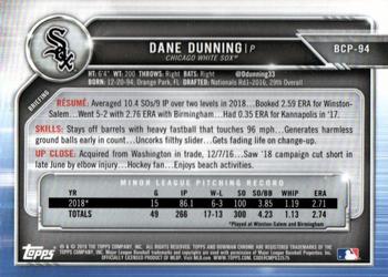 2019 Bowman - Chrome Prospects Speckle Refractor #BCP-94 Dane Dunning Back