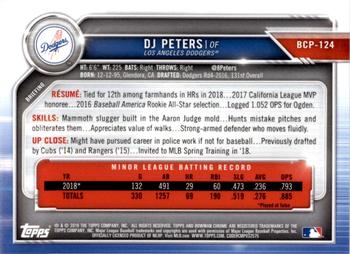 2019 Bowman - Chrome Prospects Speckle Refractor #BCP-124 DJ Peters Back