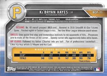 2019 Bowman - Chrome Prospects Green Refractor #BCP-71 Ke'Bryan Hayes Back