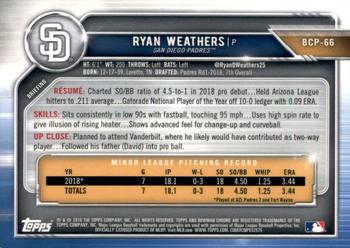 2019 Bowman - Chrome Prospects Yellow Refractor #BCP-66 Ryan Weathers Back
