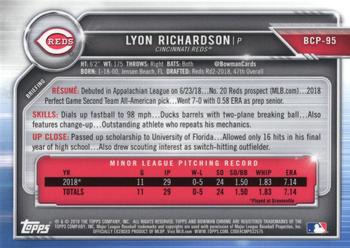 2019 Bowman - Chrome Prospects Yellow Refractor #BCP-95 Lyon Richardson Back