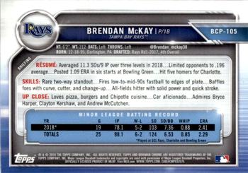 2019 Bowman - Chrome Prospects Yellow Refractor #BCP-105 Brendan McKay Back