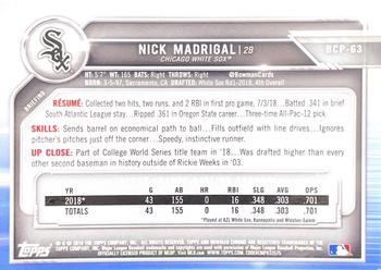 2019 Bowman - Chrome Prospects Gold Refractor #BCP-63 Nick Madrigal Back