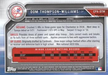 2019 Bowman - Chrome Prospect Autographs Refractor #CPA-DTW Dom Thompson-Williams Back