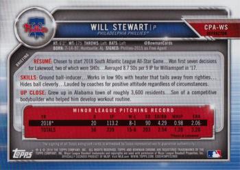 2019 Bowman - Chrome Prospect Autographs Refractor #CPA-WS Will Stewart Back