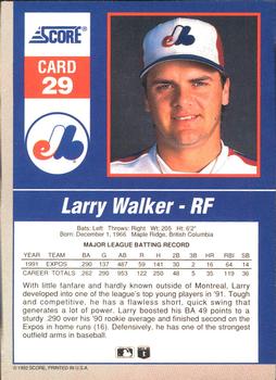 1992 Score - 90's Impact Players #29 Larry Walker Back