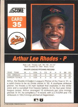 1992 Score - 90's Impact Players #35 Arthur Rhodes Back