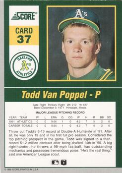 1992 Score - 90's Impact Players #37 Todd Van Poppel Back