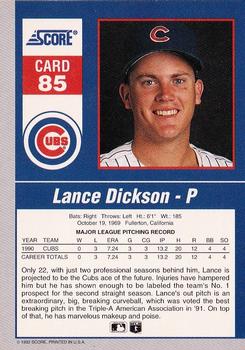 1992 Score - 90's Impact Players #85 Lance Dickson Back