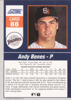 1992 Score - 90's Impact Players #88 Andy Benes Back