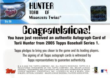 2005 Topps - Autographs #TA-TH Torii Hunter Back