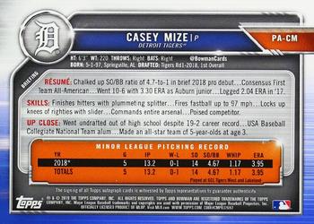 2019 Bowman - Prospect Autographs #PA-CM Casey Mize Back