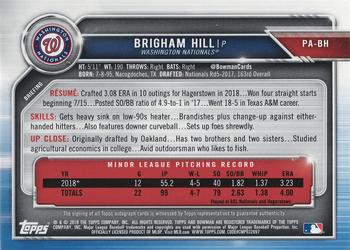 2019 Bowman - Prospect Autographs Blue #PA-BH Brigham Hill Back