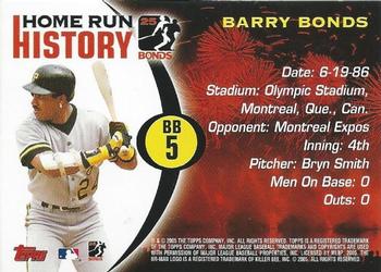 2005 Topps - Barry Bonds Home Run History #BB 5 Barry Bonds Back