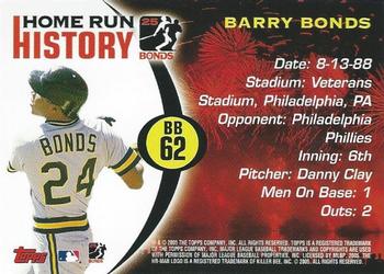 2005 Topps - Barry Bonds Home Run History #BB 62 Barry Bonds Back