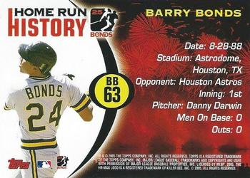 2005 Topps - Barry Bonds Home Run History #BB 63 Barry Bonds Back