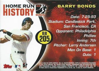 2005 Topps - Barry Bonds Home Run History #BB 205 Barry Bonds Back