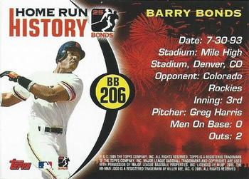 2005 Topps - Barry Bonds Home Run History #BB 206 Barry Bonds Back