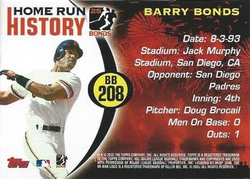 2005 Topps - Barry Bonds Home Run History #BB 208 Barry Bonds Back