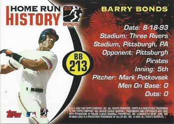 2005 Topps - Barry Bonds Home Run History #BB 213 Barry Bonds Back