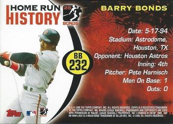 2005 Topps - Barry Bonds Home Run History #BB 232 Barry Bonds Back
