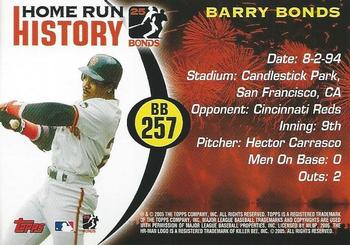 2005 Topps - Barry Bonds Home Run History #BB 257 Barry Bonds Back