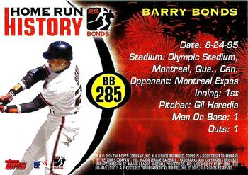 2005 Topps - Barry Bonds Home Run History #BB 285 Barry Bonds Back