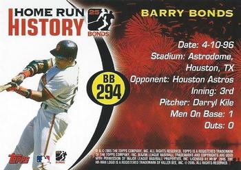 2005 Topps - Barry Bonds Home Run History #BB 294 Barry Bonds Back