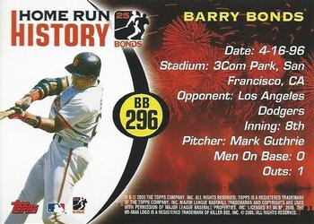 2005 Topps - Barry Bonds Home Run History #BB 296 Barry Bonds Back