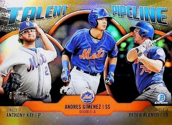 2019 Bowman - Talent Pipeline Gold Refractors #TP-NYM Peter Alonso / Andres Gimenez / Anthony Kay Front