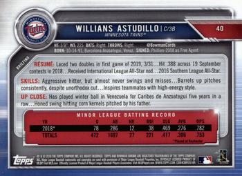 2019 Bowman Chrome #40 Willians Astudillo Back