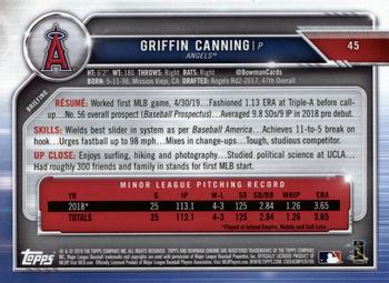2019 Bowman Chrome #45 Griffin Canning Back