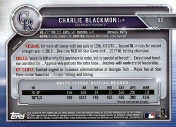 2019 Bowman Chrome #52 Charlie Blackmon Back