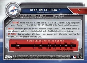 2019 Bowman Chrome #64 Clayton Kershaw Back