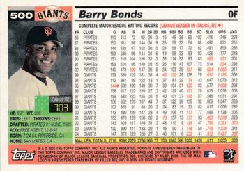 2005 Topps - Box Bottoms #500 Barry Bonds Back
