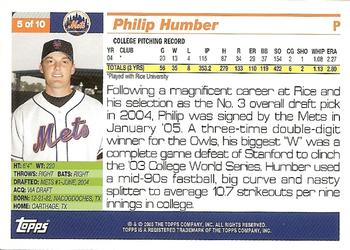2005 Topps - First Year Player #5 Philip Humber Back
