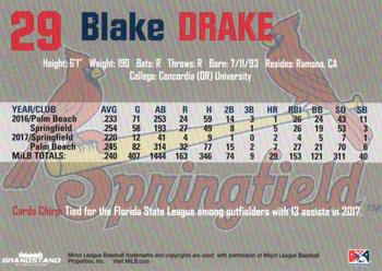 2018 Grandstand Springfield Cardinals #NNO Blake Drake Back