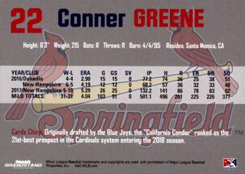 2018 Grandstand Springfield Cardinals #NNO Conner Greene Back