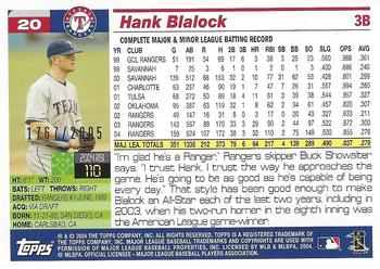 2005 Topps - Gold #20 Hank Blalock Back