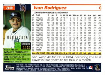 2005 Topps - Gold #30 Ivan Rodriguez Back