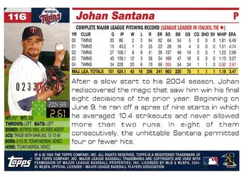 2005 Topps - Gold #116 Johan Santana Back